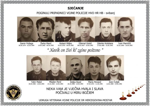 Udruga veterana Vojne policije HVO-a Domovinskog rata Hercegovina-Mostar: In memoriam