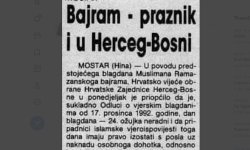 Dok nekim muslimanima smeta Božić zgodno je prisjetiti se kako se u Herceg-Bosni slavio Bajram